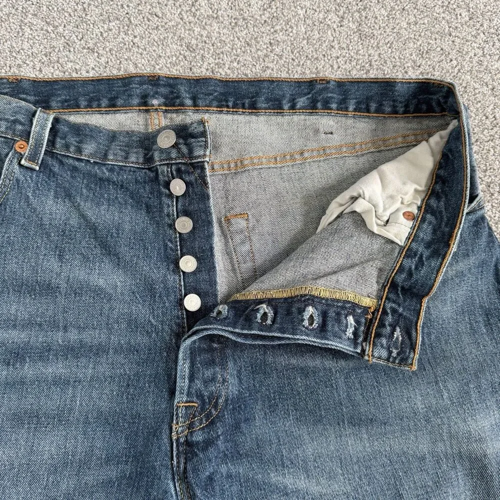 Levis 501 Original Fit Stretch Jeans Mens Blue Denim Button Fly Size 40x30